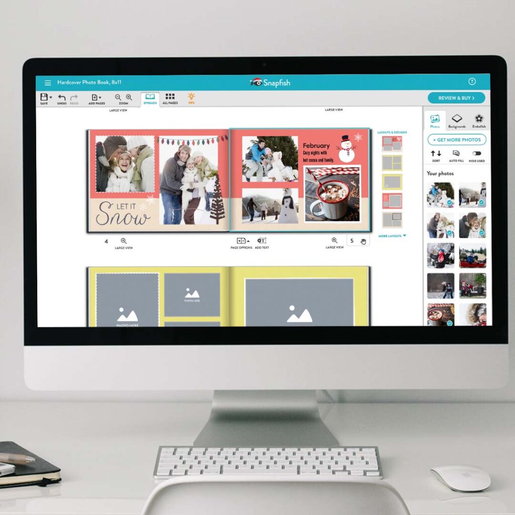  Snapfish festive photo book layout shown in builder